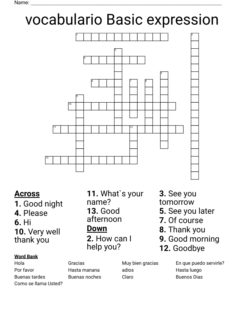 vocabulario Basic expression Crossword