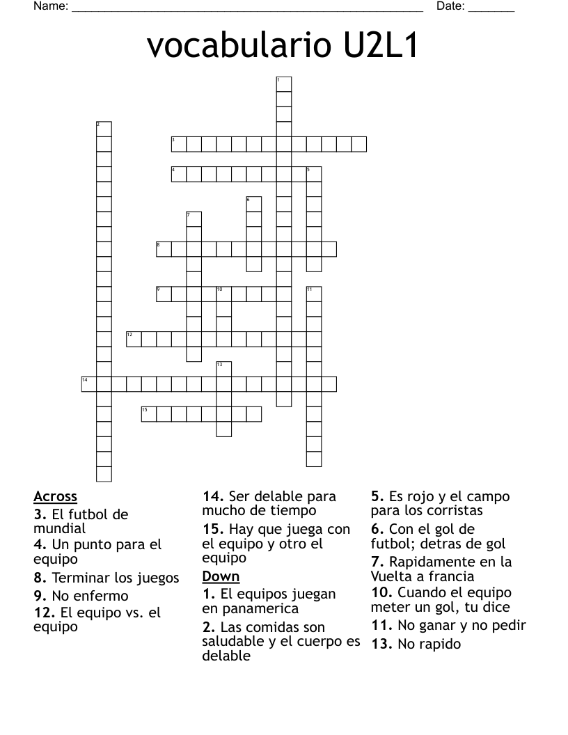 vocabulario U2L1 Crossword
