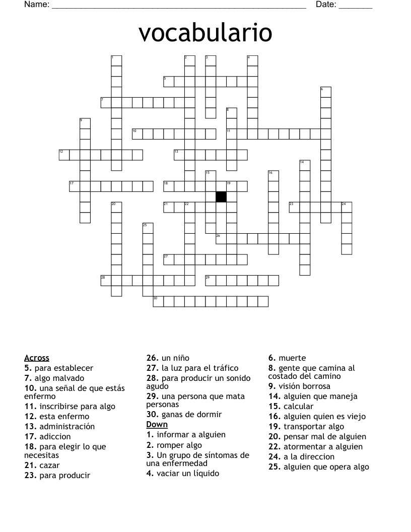 vocabulario  Crossword