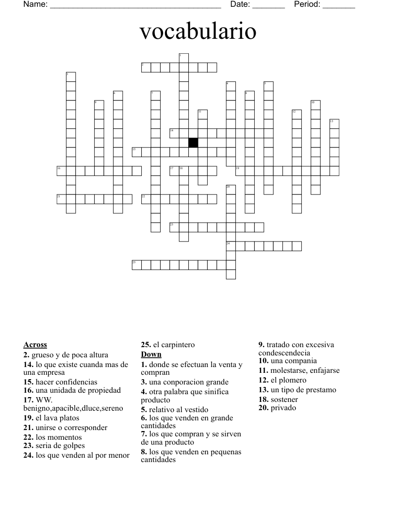 vocabulario  Crossword