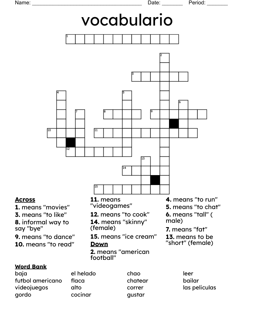 vocabulario  Crossword