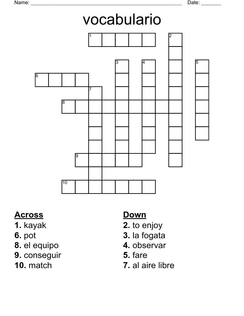vocabulario  Crossword