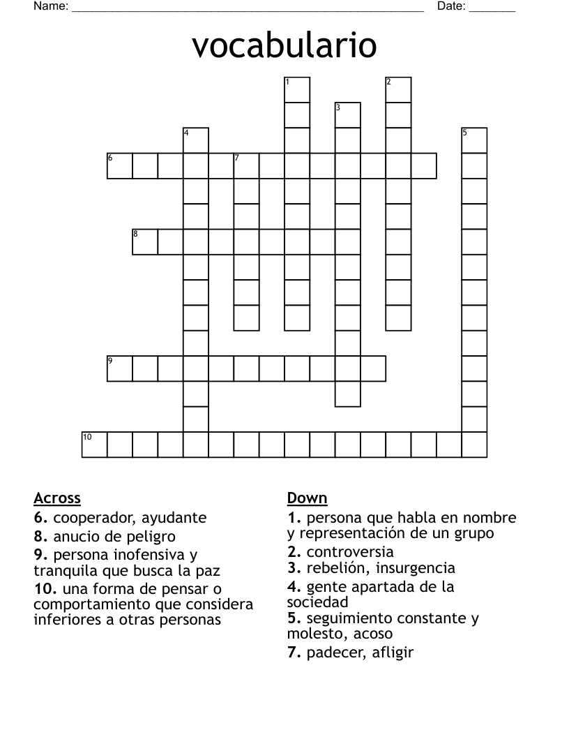 vocabulario  Crossword