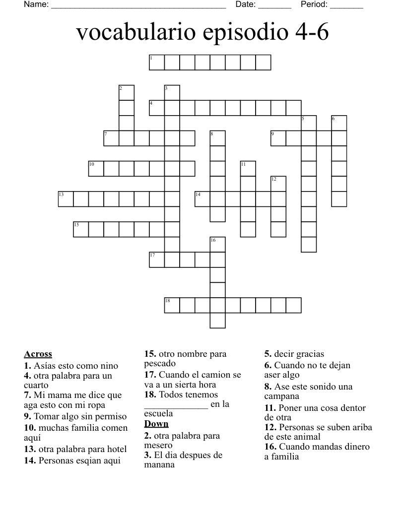 vocabulario  episodio 4-6 Crossword