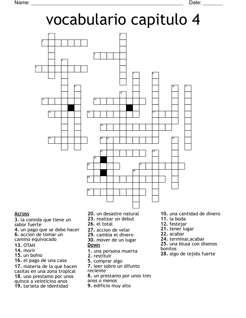 vocabulario capitulo 4 Crossword