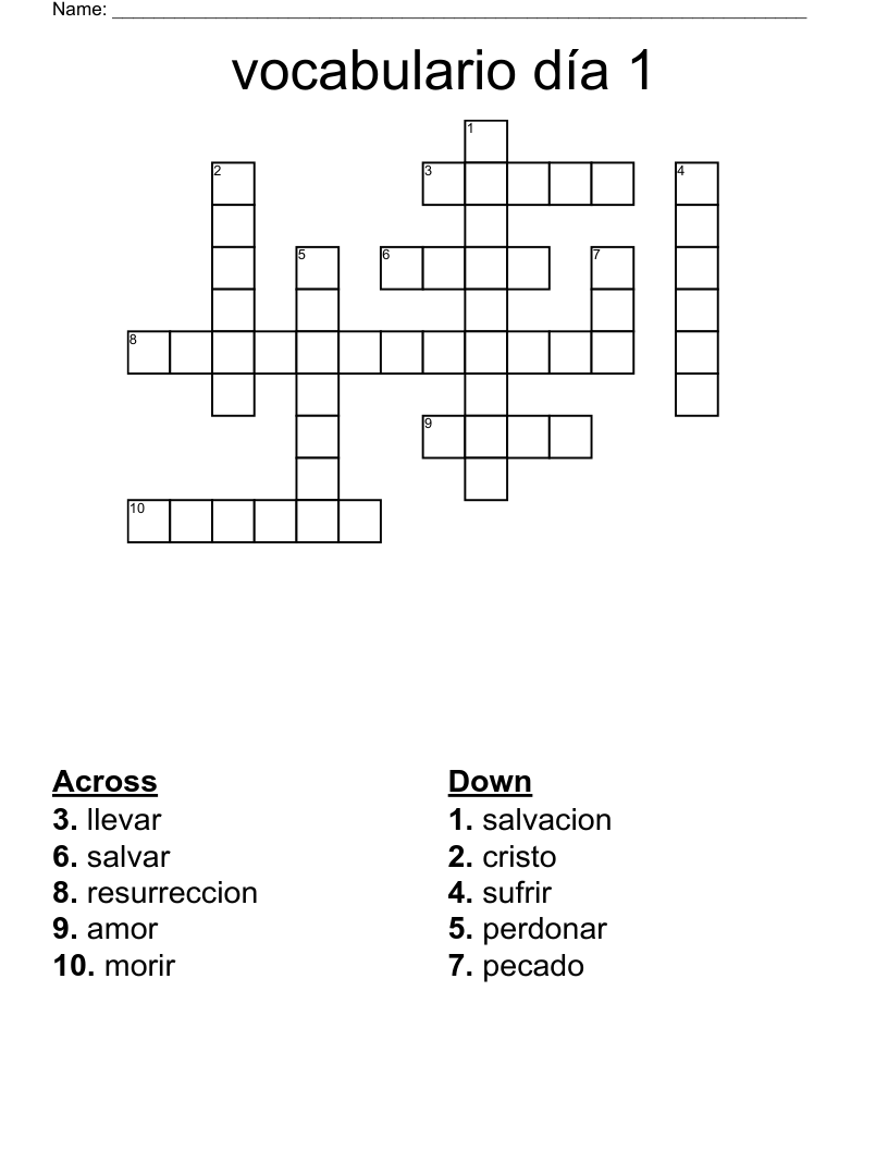 vocabulario día 1 Crossword