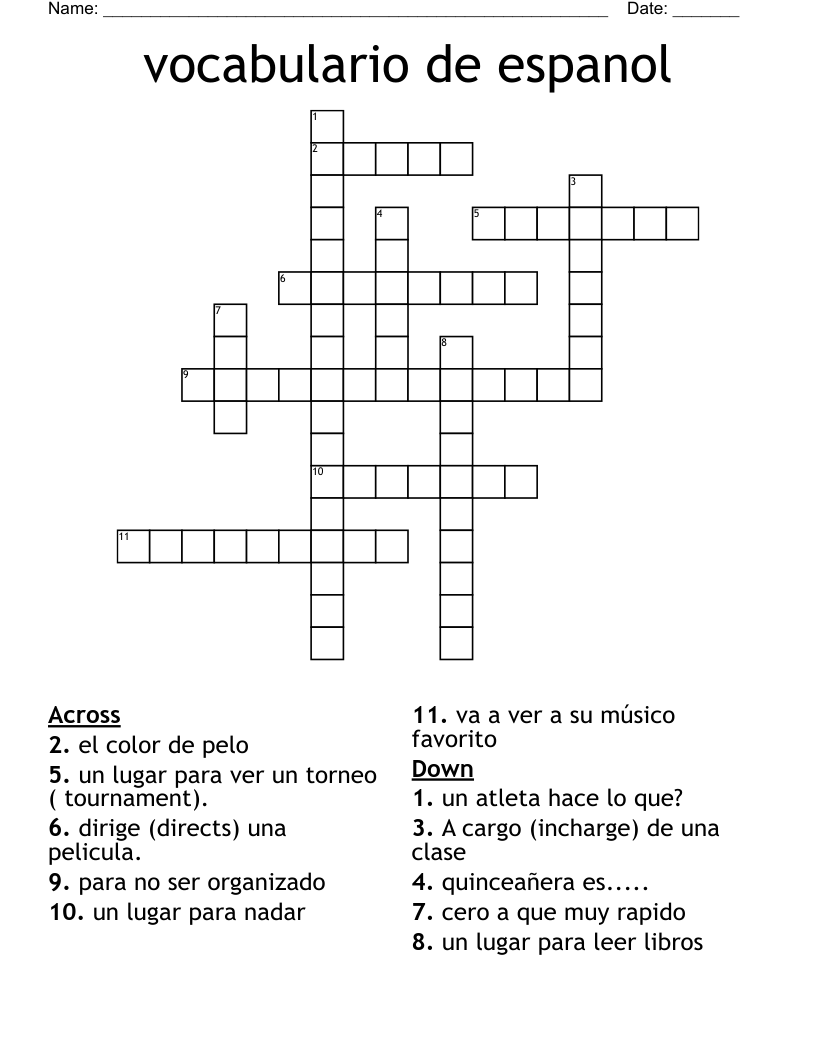 vocabulario de espanol  Crossword