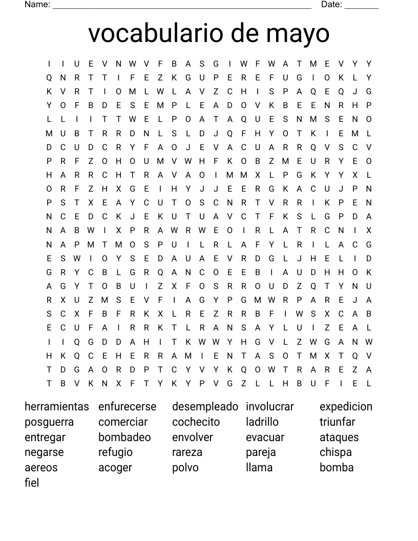 vocabulario de mayo Word Search