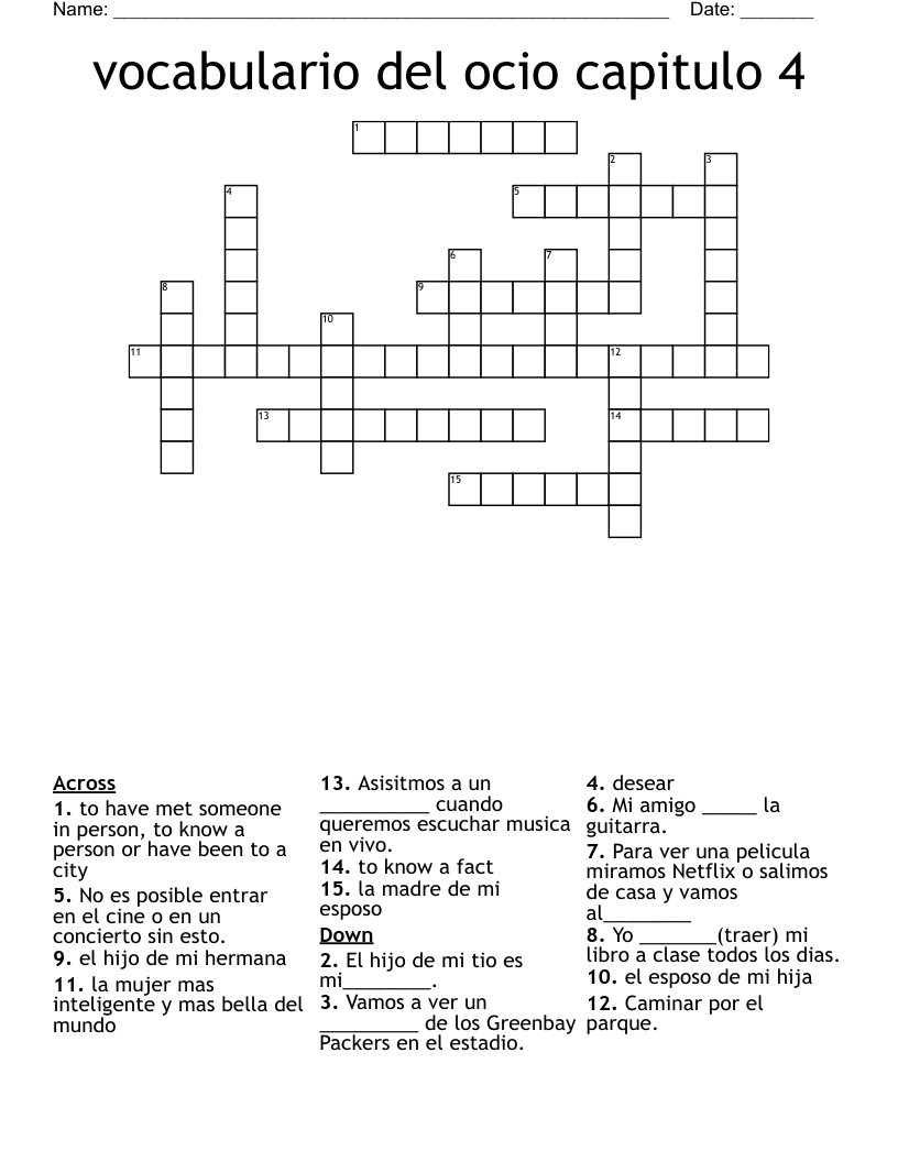 vocabulario del ocio capitulo 4 Crossword