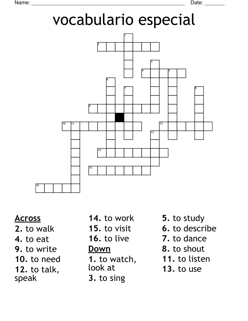 vocabulario especial Crossword
