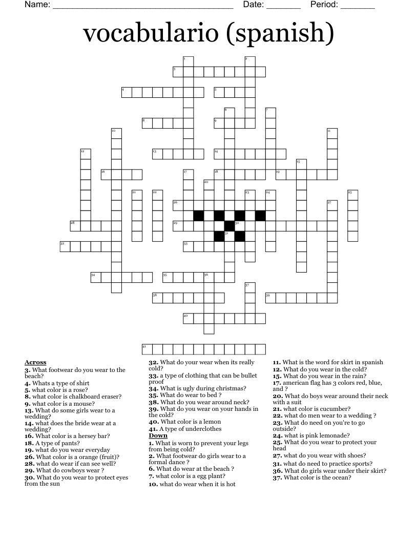 vocabulario (spanish) Crossword