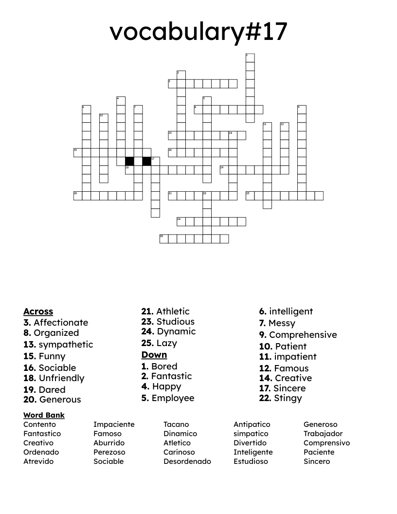 vocabulary#17 Crossword