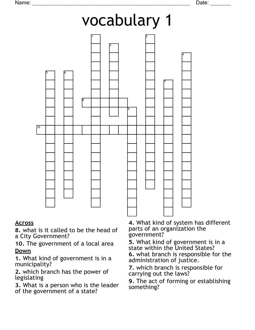 vocabulary 1 Crossword