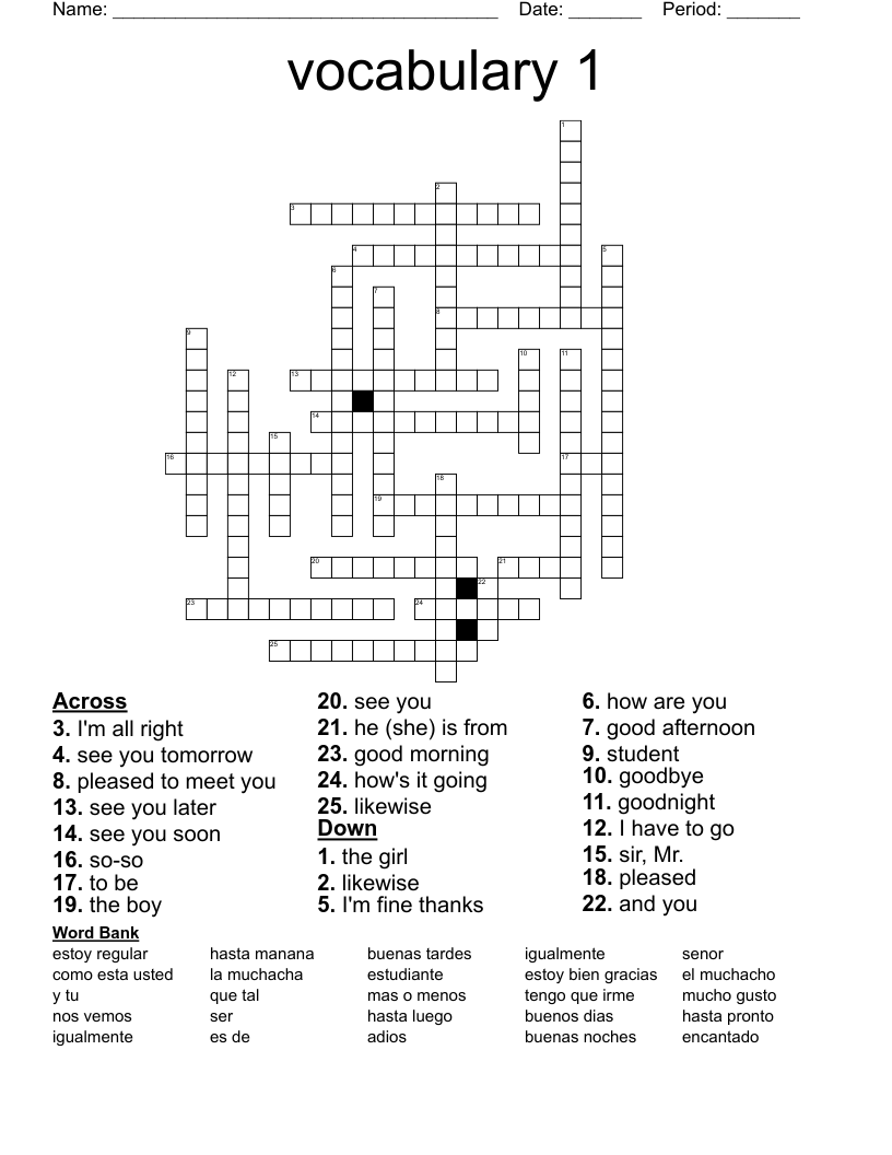 vocabulary 1 Crossword
