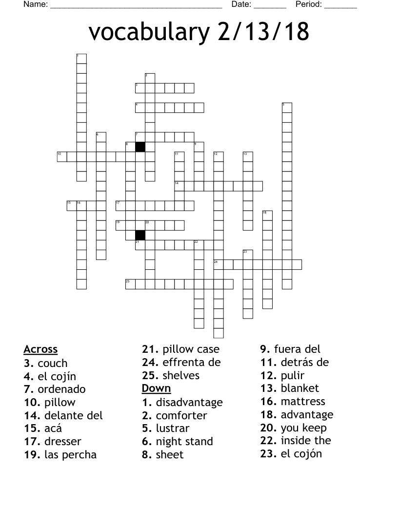 vocabulary 2/13/18 Crossword