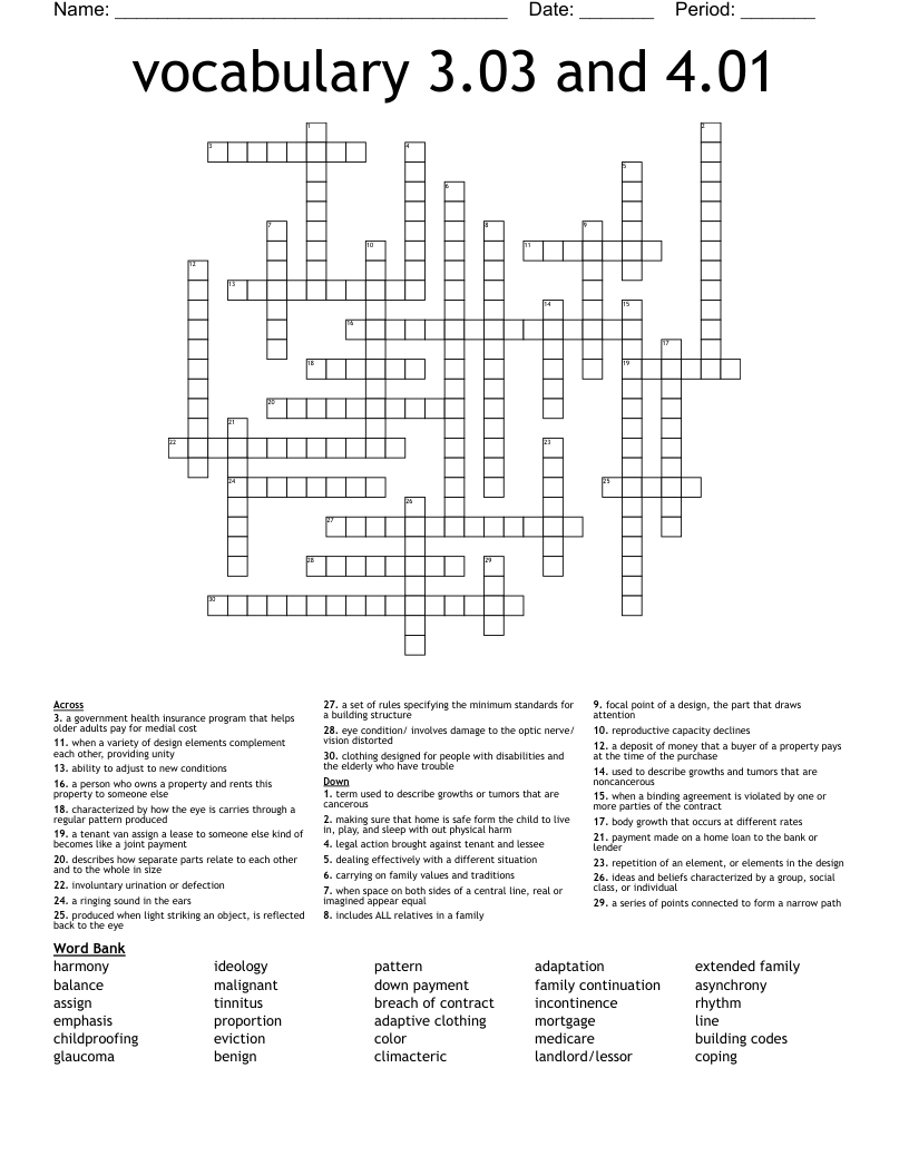 vocabulary 3.03 and 4.01  Crossword