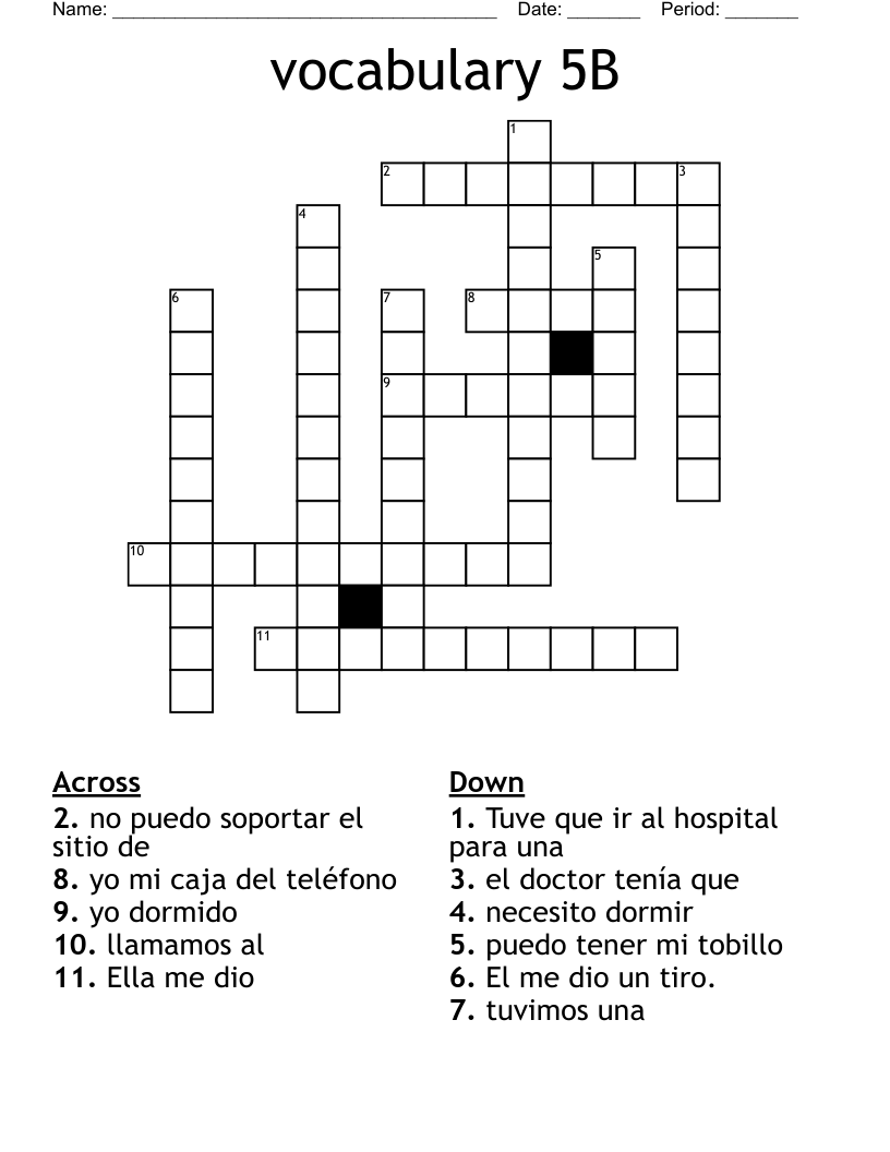 vocabulary 5B Crossword