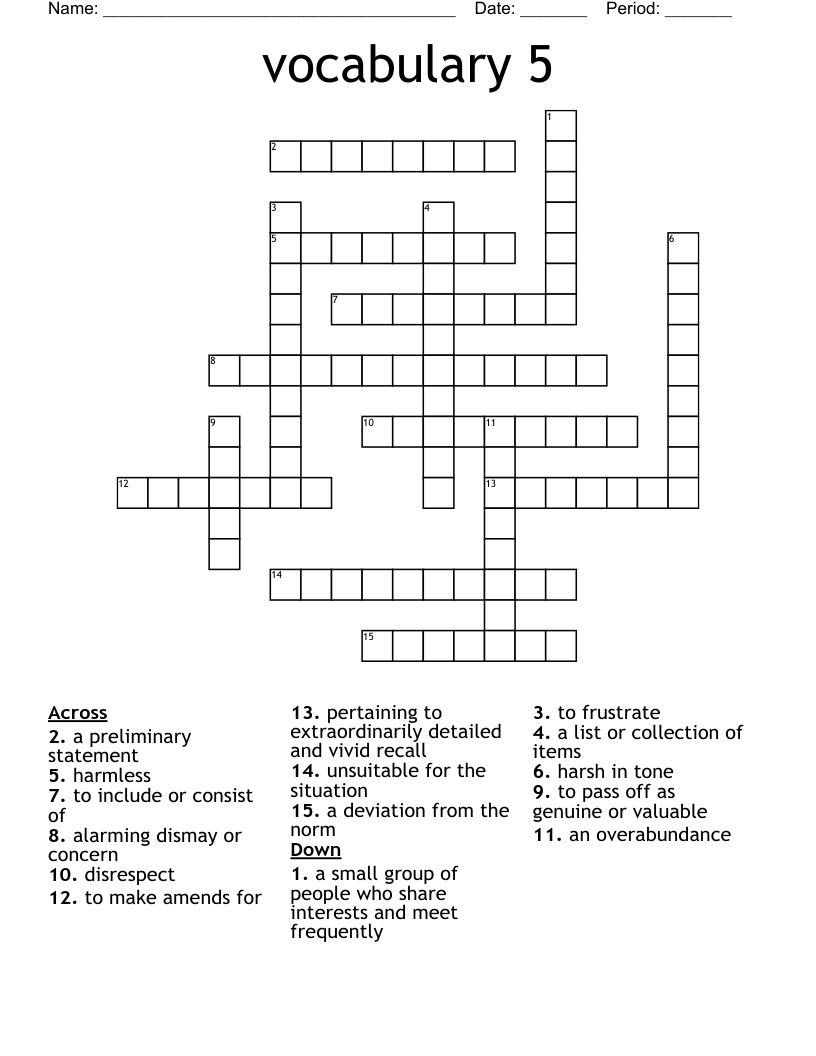 vocabulary 5 Crossword