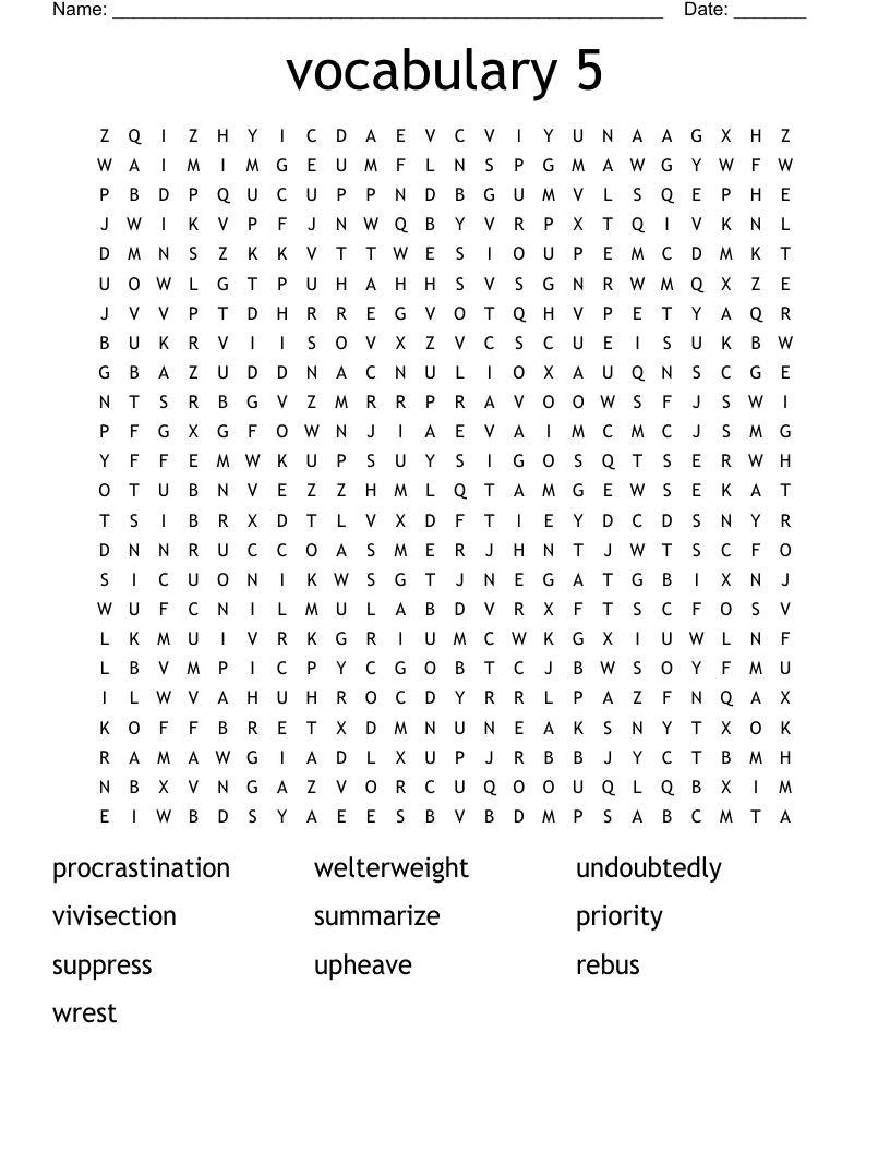 vocabulary 5 Word Search