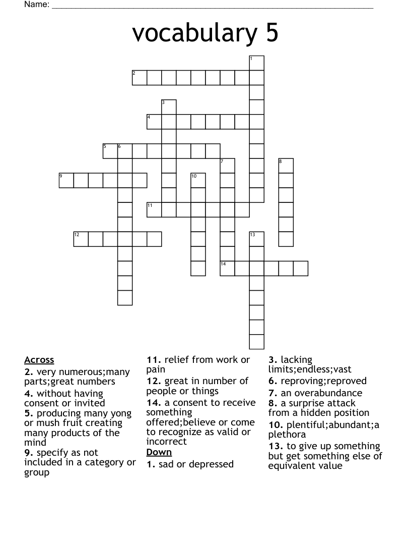 vocabulary 5 Crossword