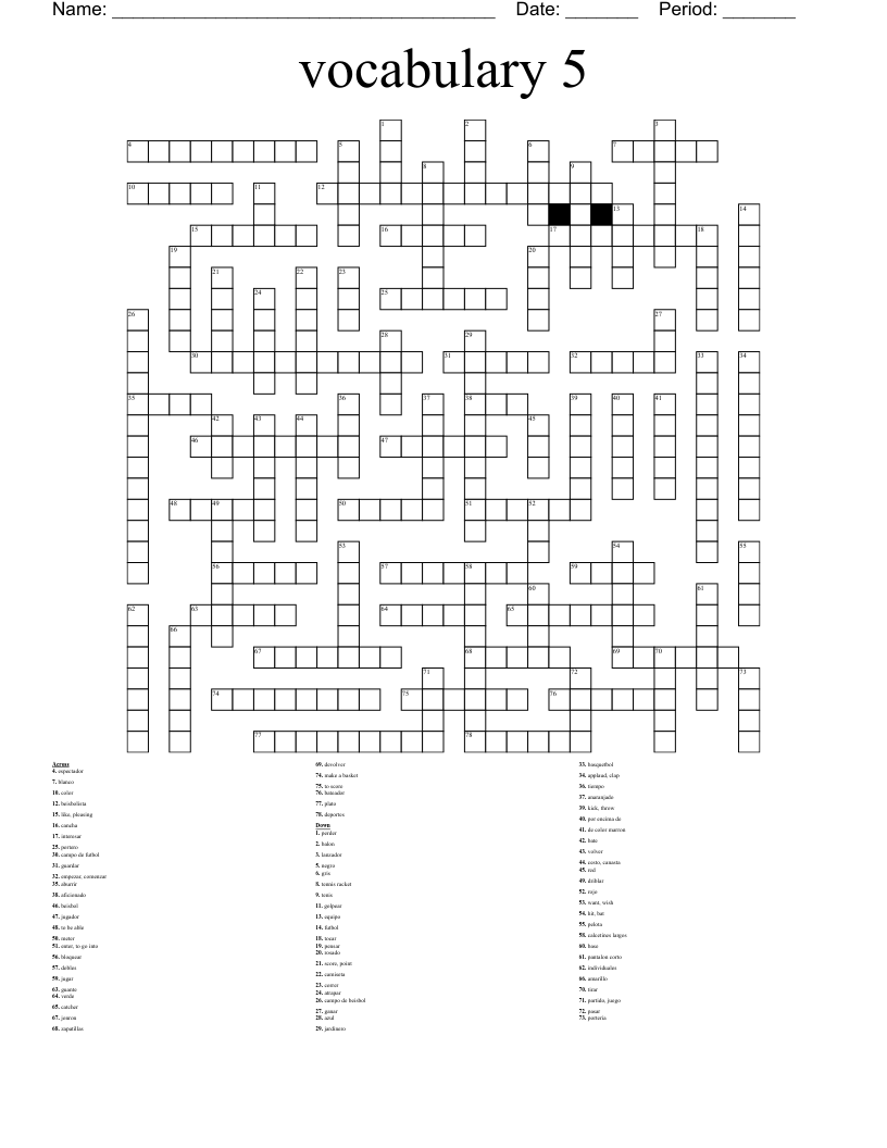 vocabulary 5 Crossword