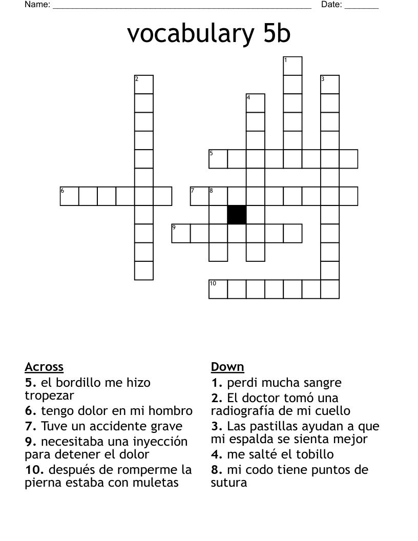 vocabulary 5b Crossword