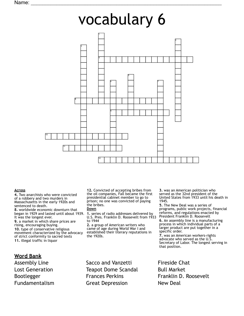 vocabulary 6  Crossword