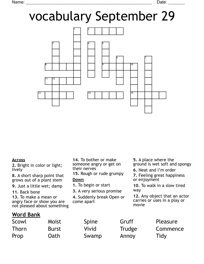 vocabulary September 29  Crossword