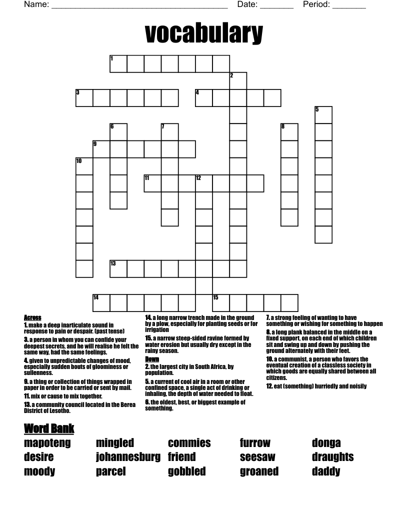 vocabulary  Crossword