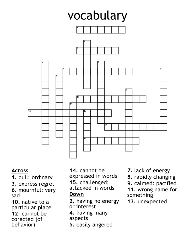 vocabulary  Crossword