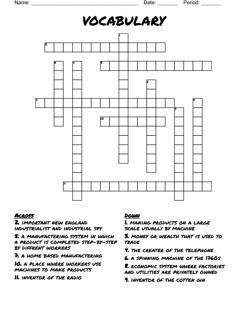 vocabulary  Crossword