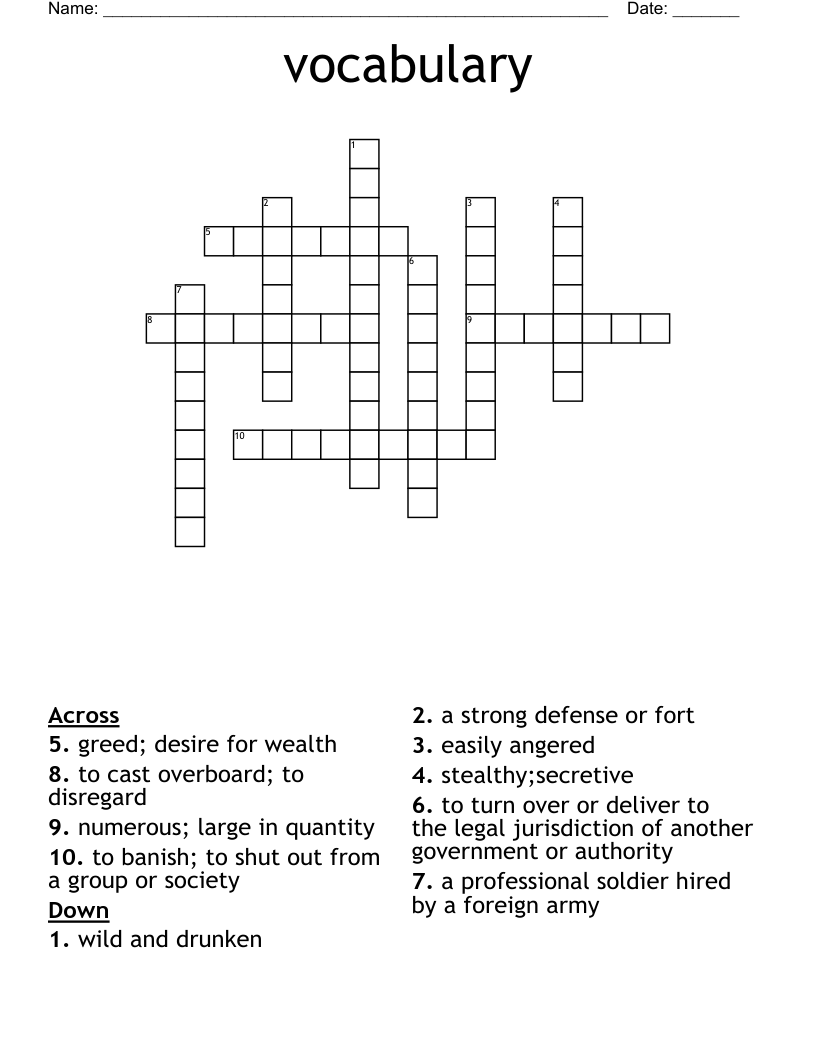 vocabulary  Crossword