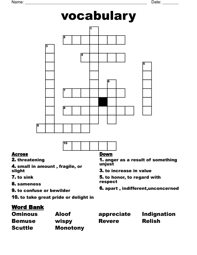 vocabulary  Crossword
