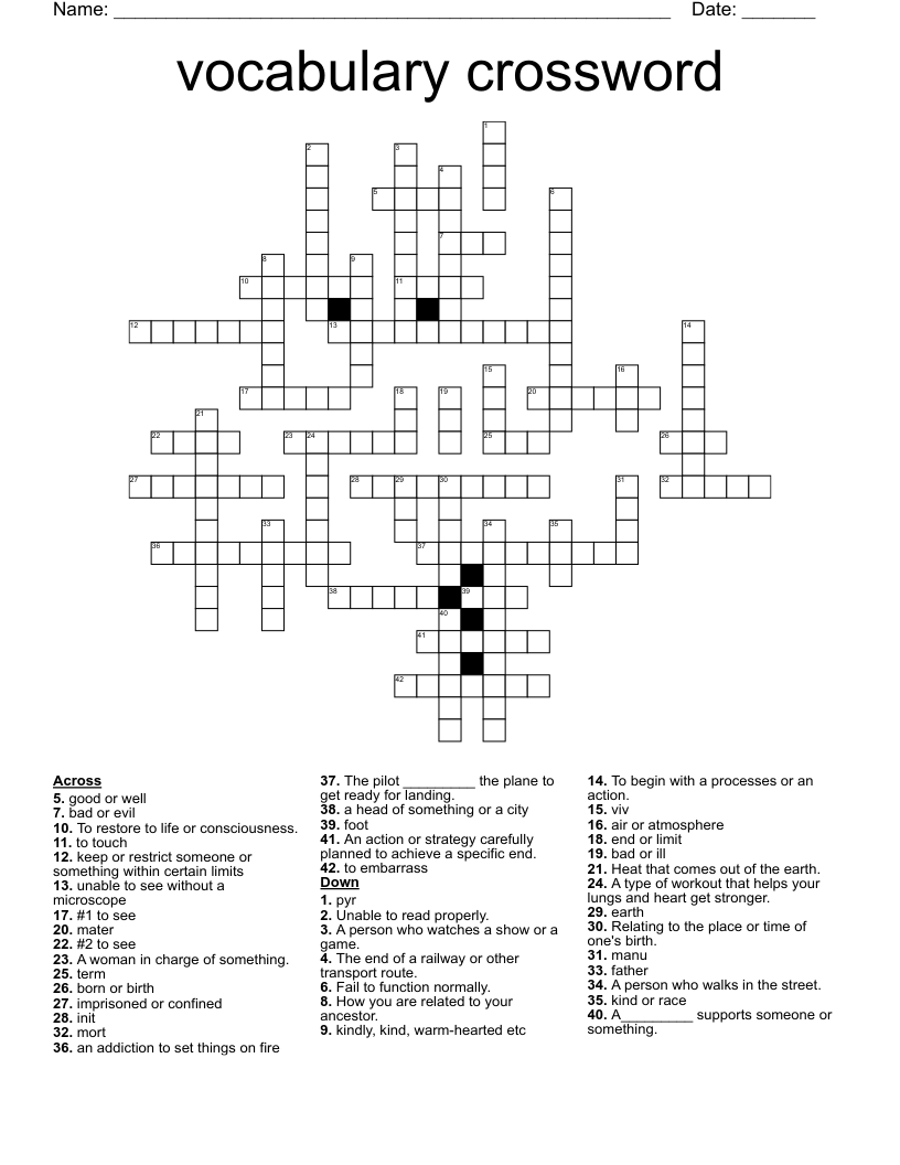 vocabulary  crossword 