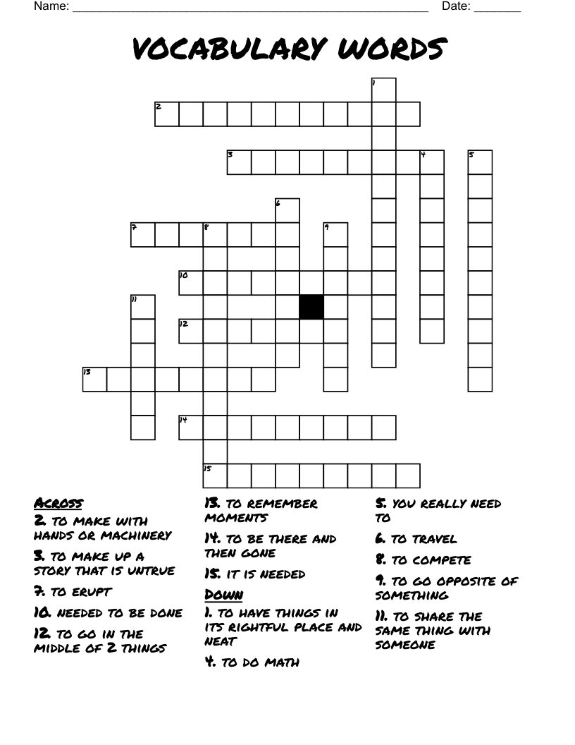 vocabulary  words Crossword