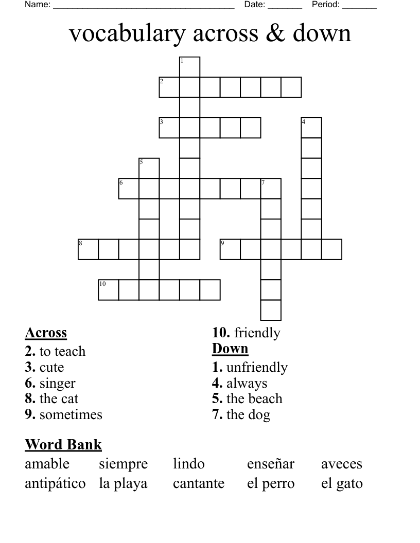 vocabulary across & down Crossword