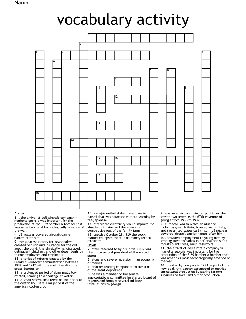 vocabulary activity  Crossword