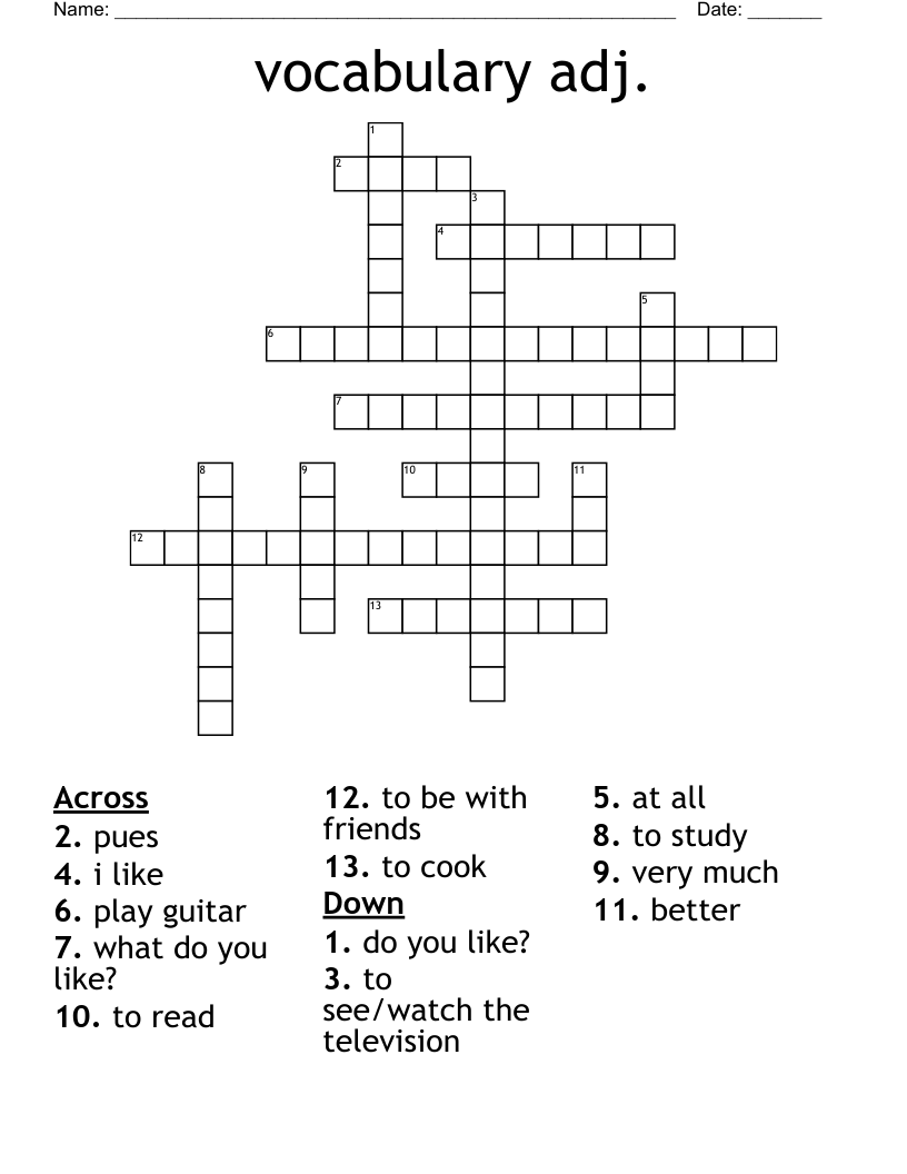 vocabulary adj.  Crossword