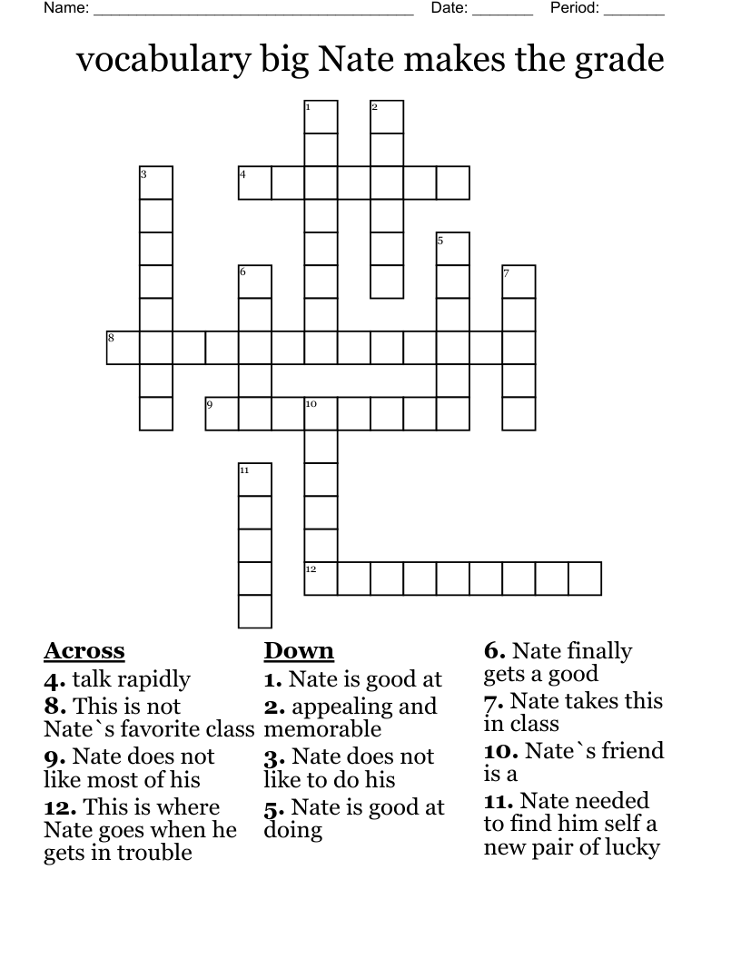 vocabulary big Nate makes the grade Crossword