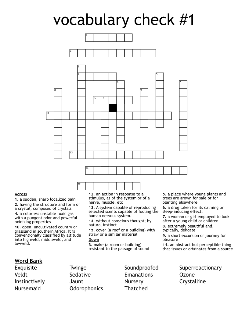 vocabulary check #1 Crossword
