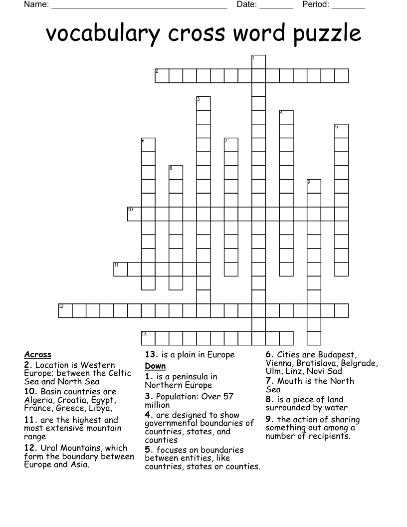 vocabulary cross word puzzle 