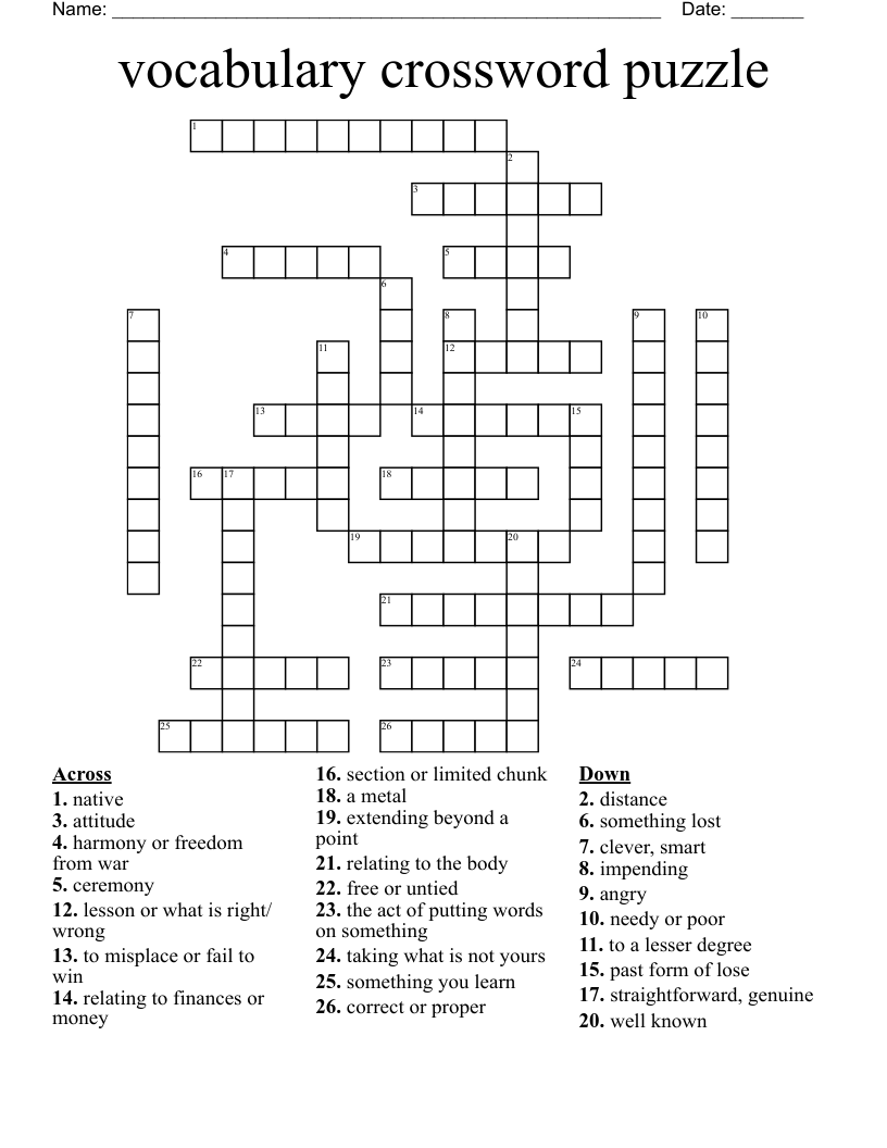 vocabulary crossword puzzle 
