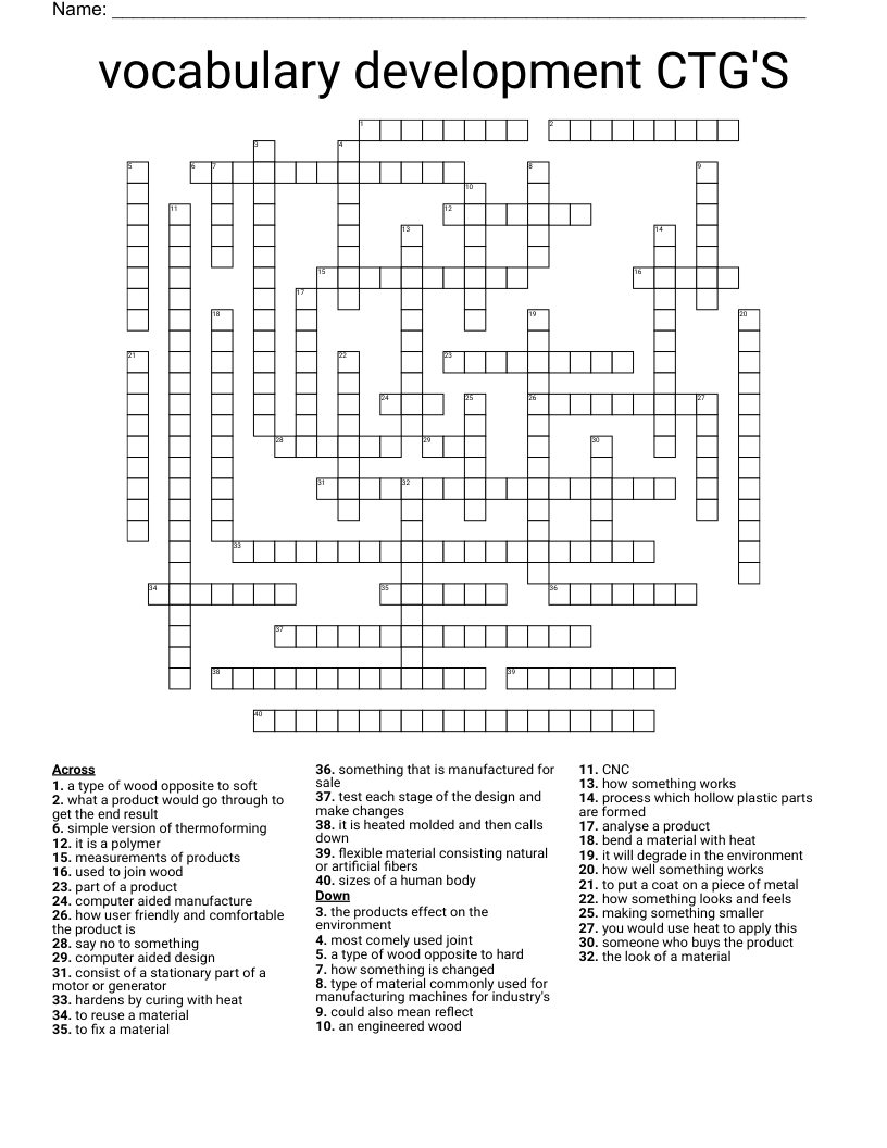 vocabulary development CTG'S  Crossword