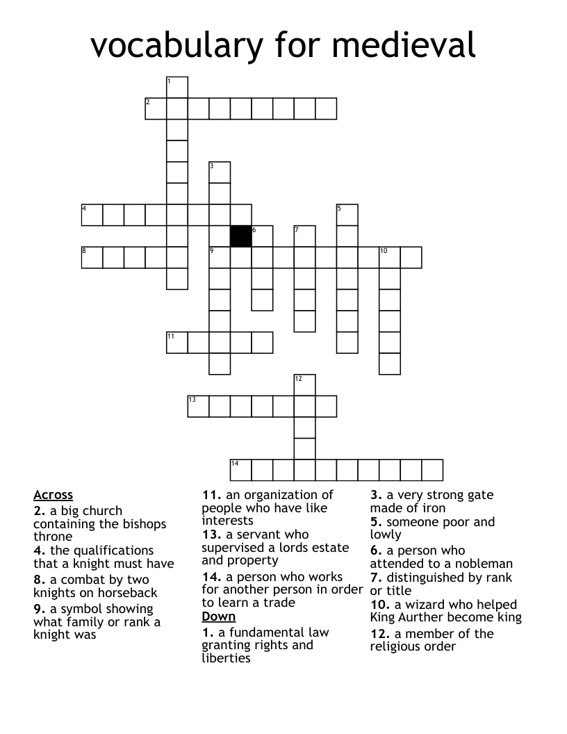 vocabulary for medieval Crossword
