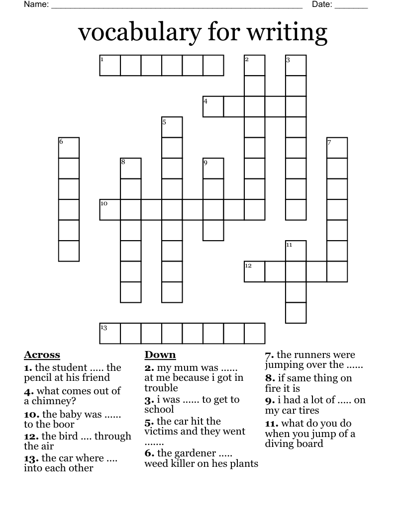 vocabulary for writing Crossword