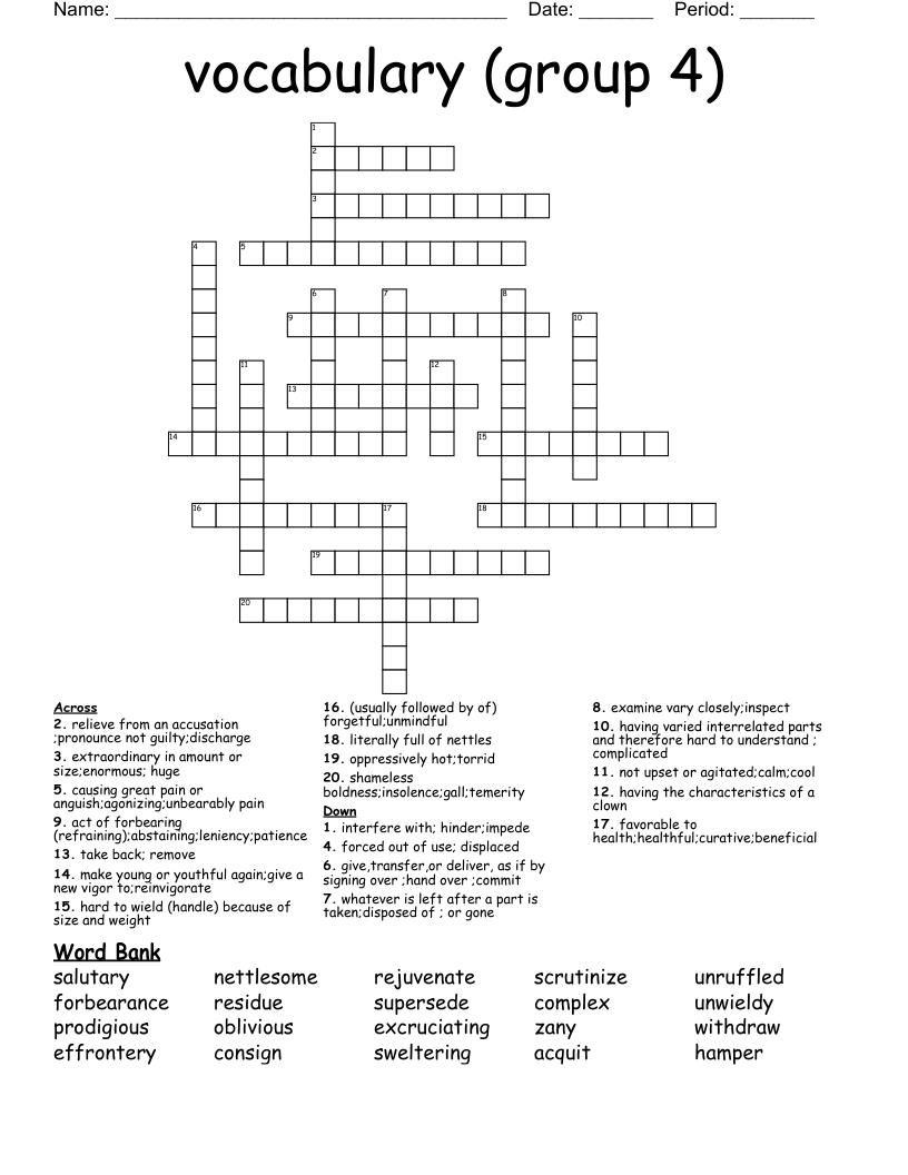 vocabulary (group 4) Crossword