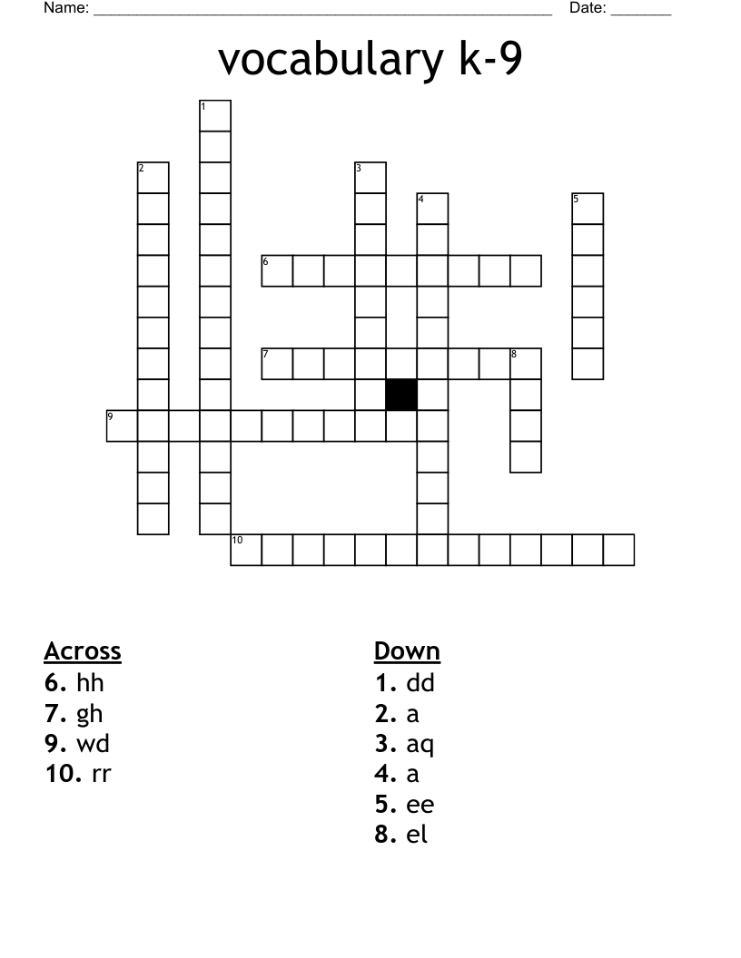 vocabulary k-9 Crossword
