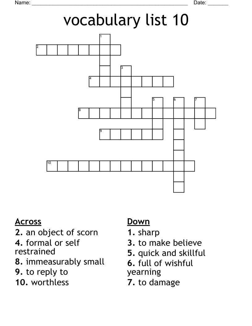 vocabulary list 10  Crossword