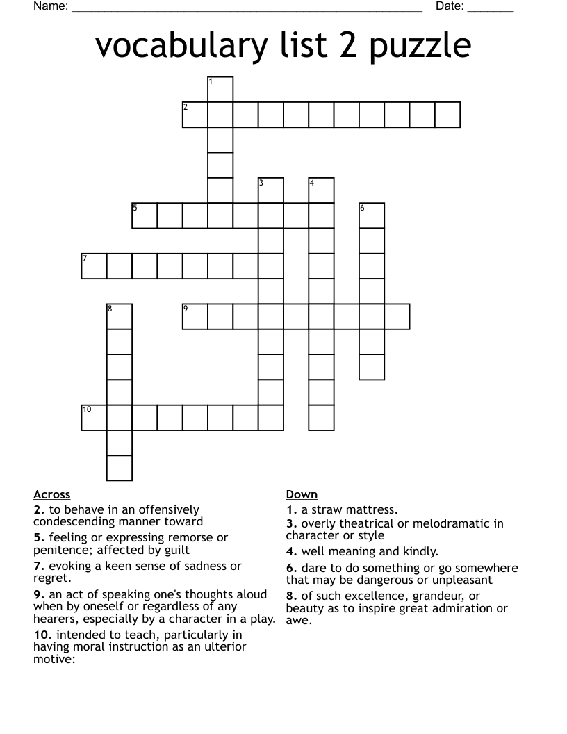 vocabulary list 2 puzzle  Crossword
