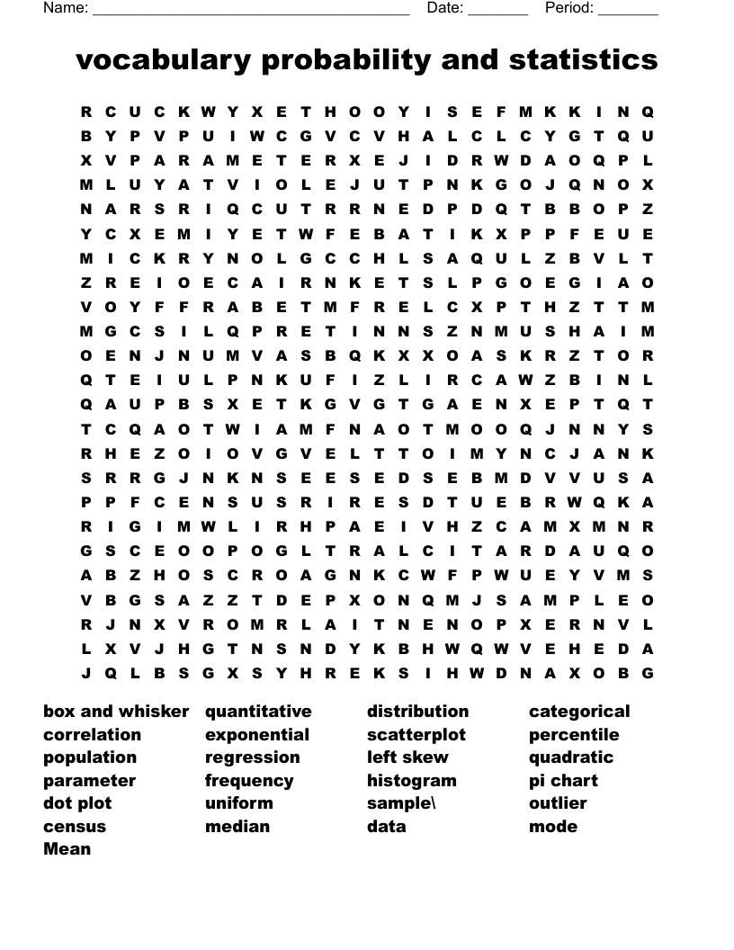 vocabulary probability and statistics Word Search
